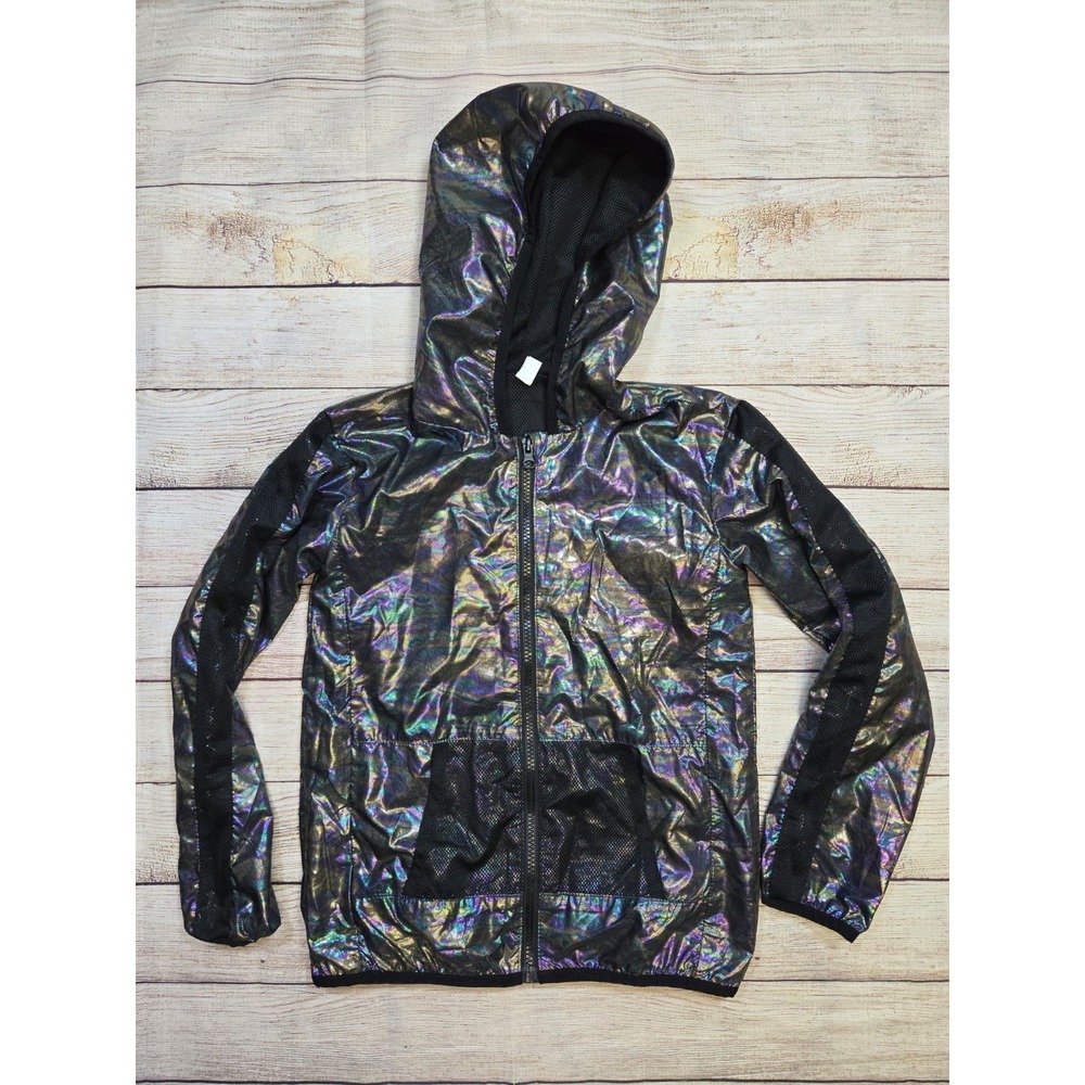 Ideology Kids Girl's Light Jacket Black Iridescent Zipper Hooded‎ Size Small